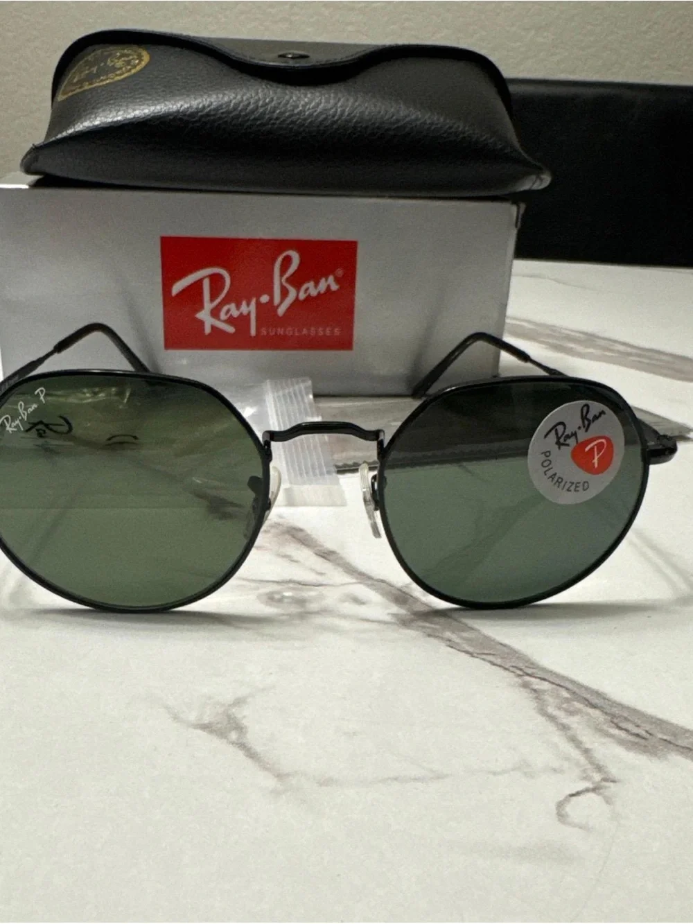 Ray-Ban Black Frame Sunglasses with Green Polarized Lenses